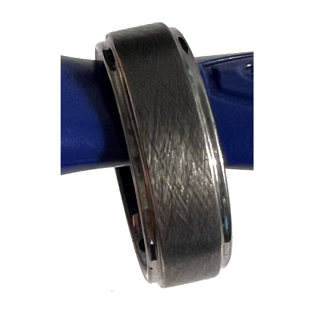 Tungsten Carbide Wedding Band Quality Charcoal & Silver Style SIGNED